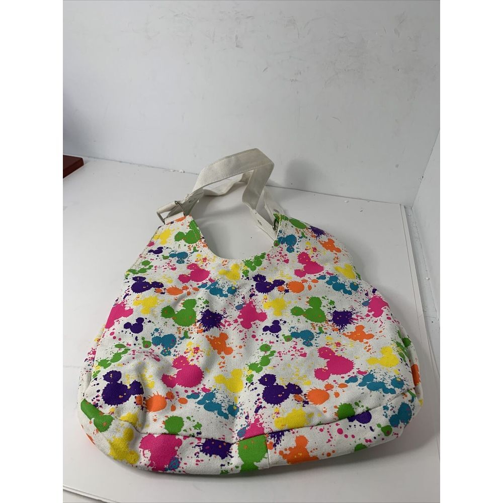 Disney World Parks 2010 Wht Tote Bag Neon Rainbow Paint Splash Mickey Mouse New